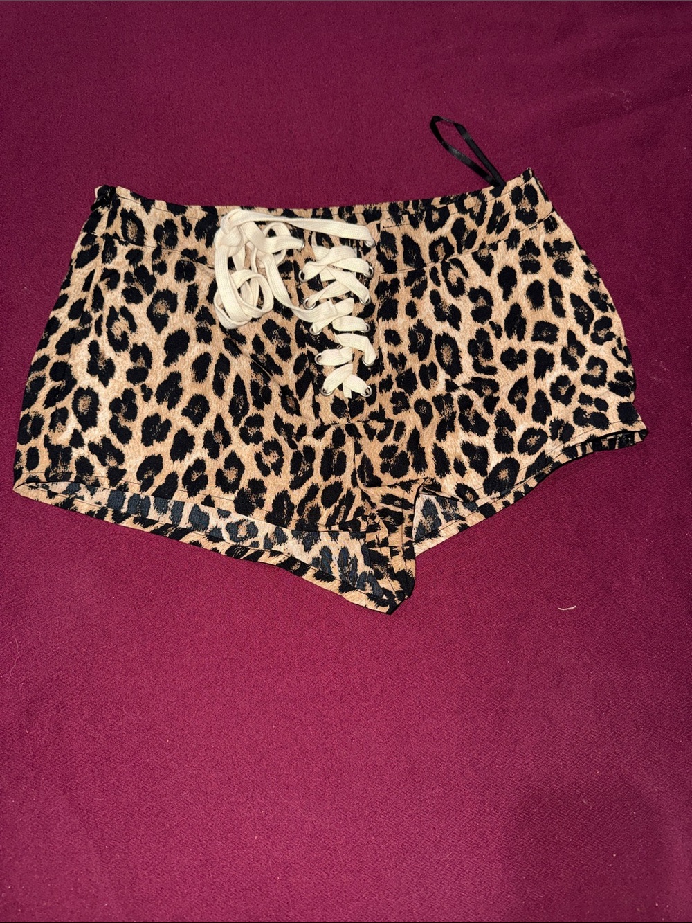 Leopard Print Lace-Up Bike Shorts - Beige/Black